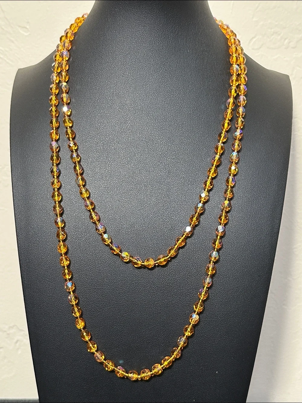 AB Faceted Glass Bead Continuous 44” Flapper Vintage Necklace